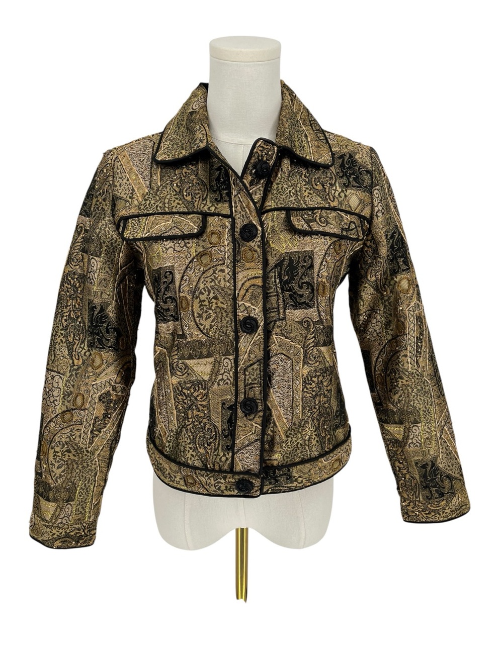 Y2K Whimsigoth Gold Brocade Statement Jacket - Anage PXS